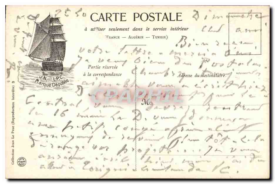 Bateau à voile — vue de mer — Collection Jean Le Peuc — Rückseite