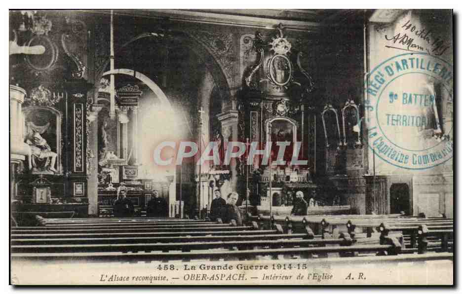 Ober-Aspach — Intérieur de l'Église — L'Alsace reconquise, Grande Guerre 1914-15