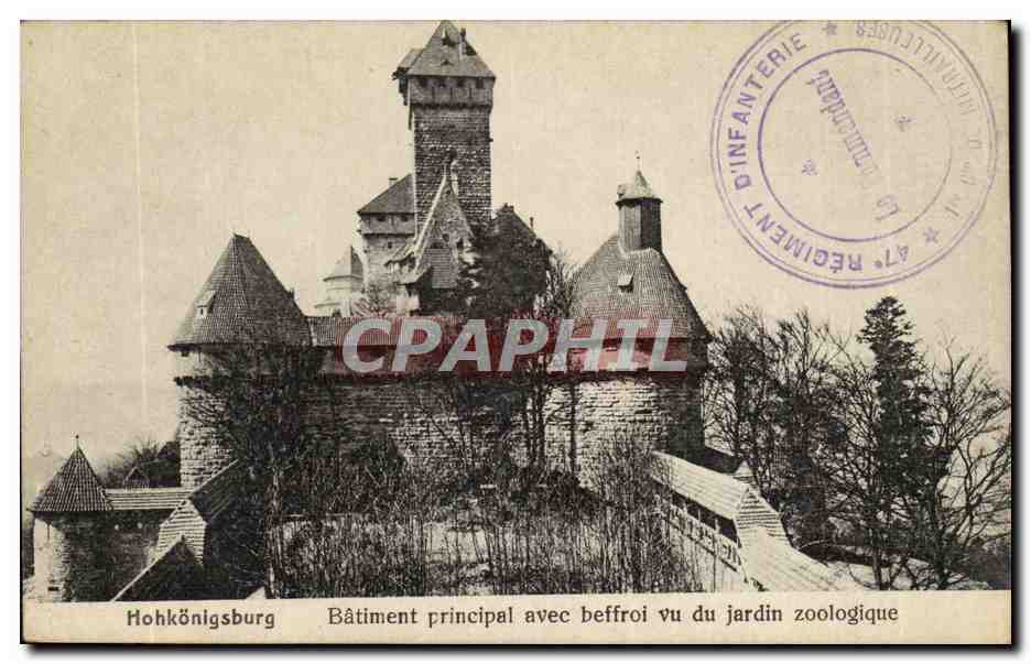 Hohkönigsburg — Bâtiment principal avec beffroi vu du jardin zoologique — Éditeur non visible