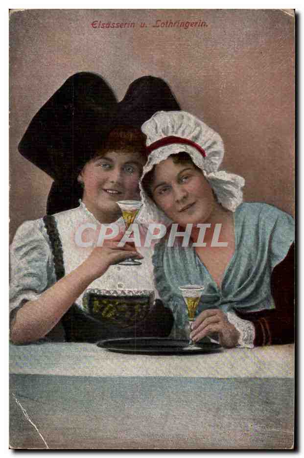 Folklore-Costmes- Elsaesserin und Lothringerin-vin-wein-CPA