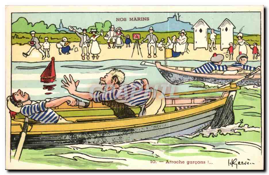 Nos Marins- Arrache garcons--bateau-CPA Illustrateur Gervese
