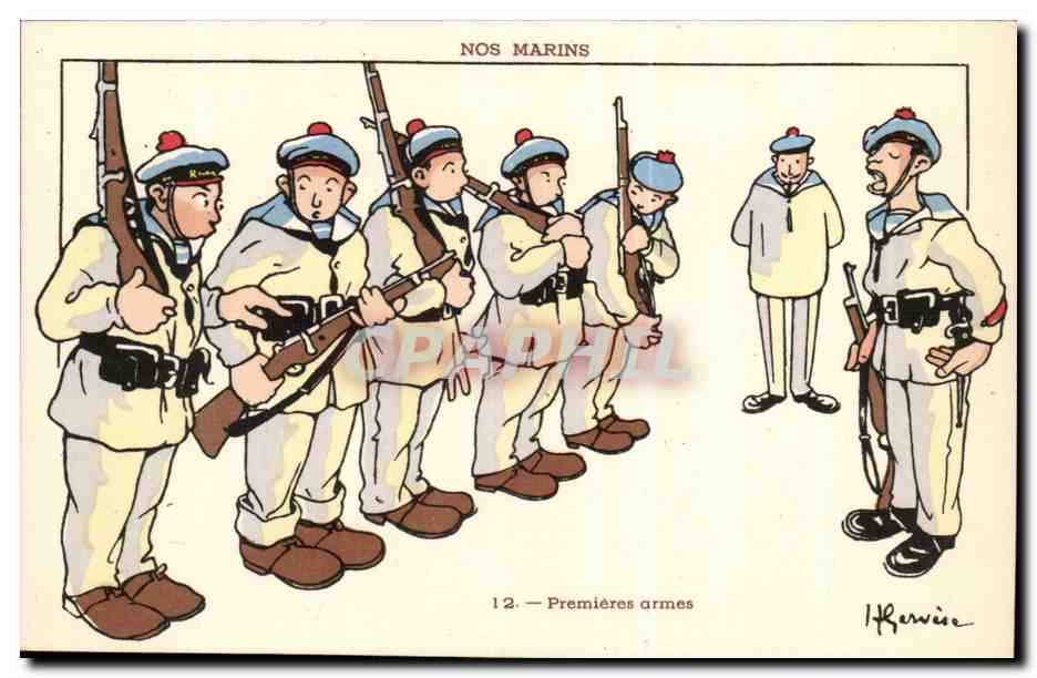 Nos Marins- Premieres armes--bateau-CPA Illustrateur Gervese