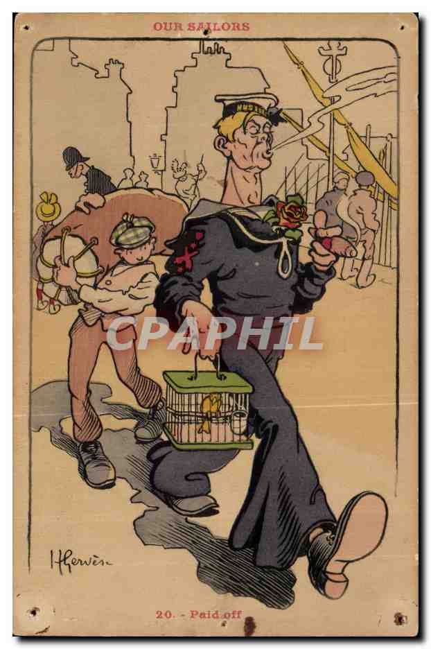 Nos Marins-Our Sailors-Paid Off--bateau-boat-CPA Illustrateur Gervese