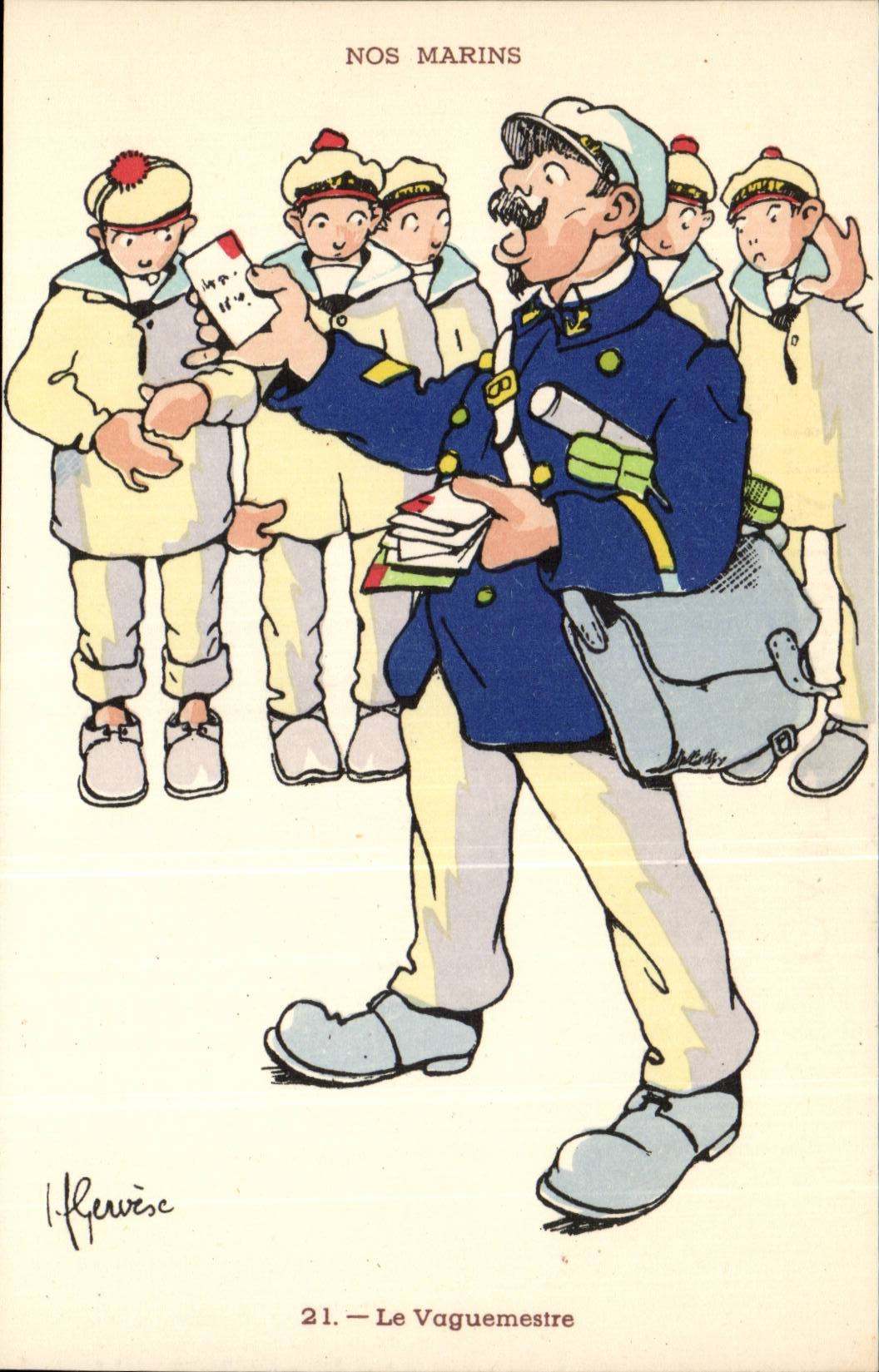 Nos Marins-Le Vaguemestre-bateau-CPA Illustrateur Gervese