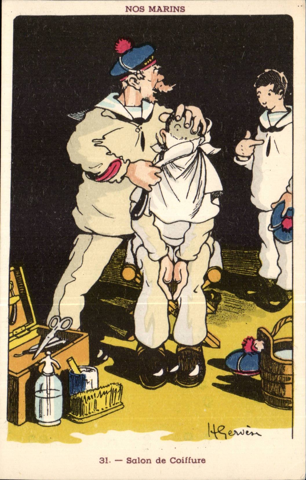 Nos Marins- Baton de Coiffure-bateau-CPA Illustrateur Gervese