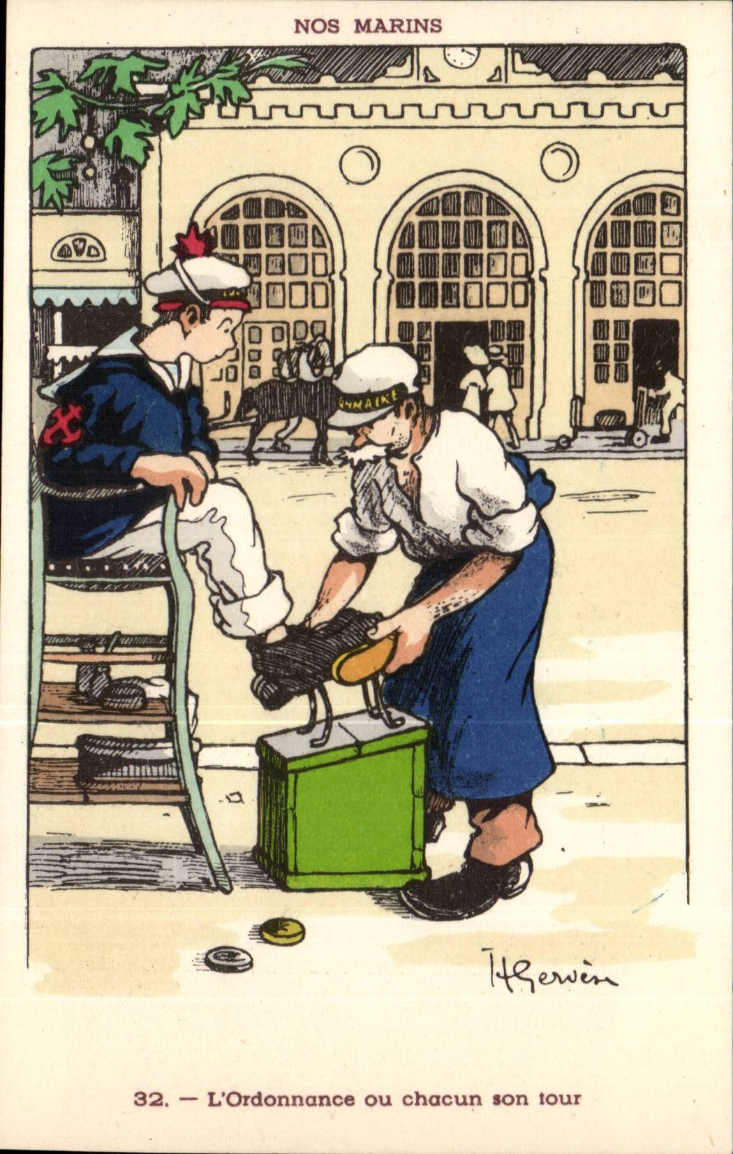Nos Marins- L'Ordonnance au chacun son tour-bateau-CPA Illustrateur Gervese