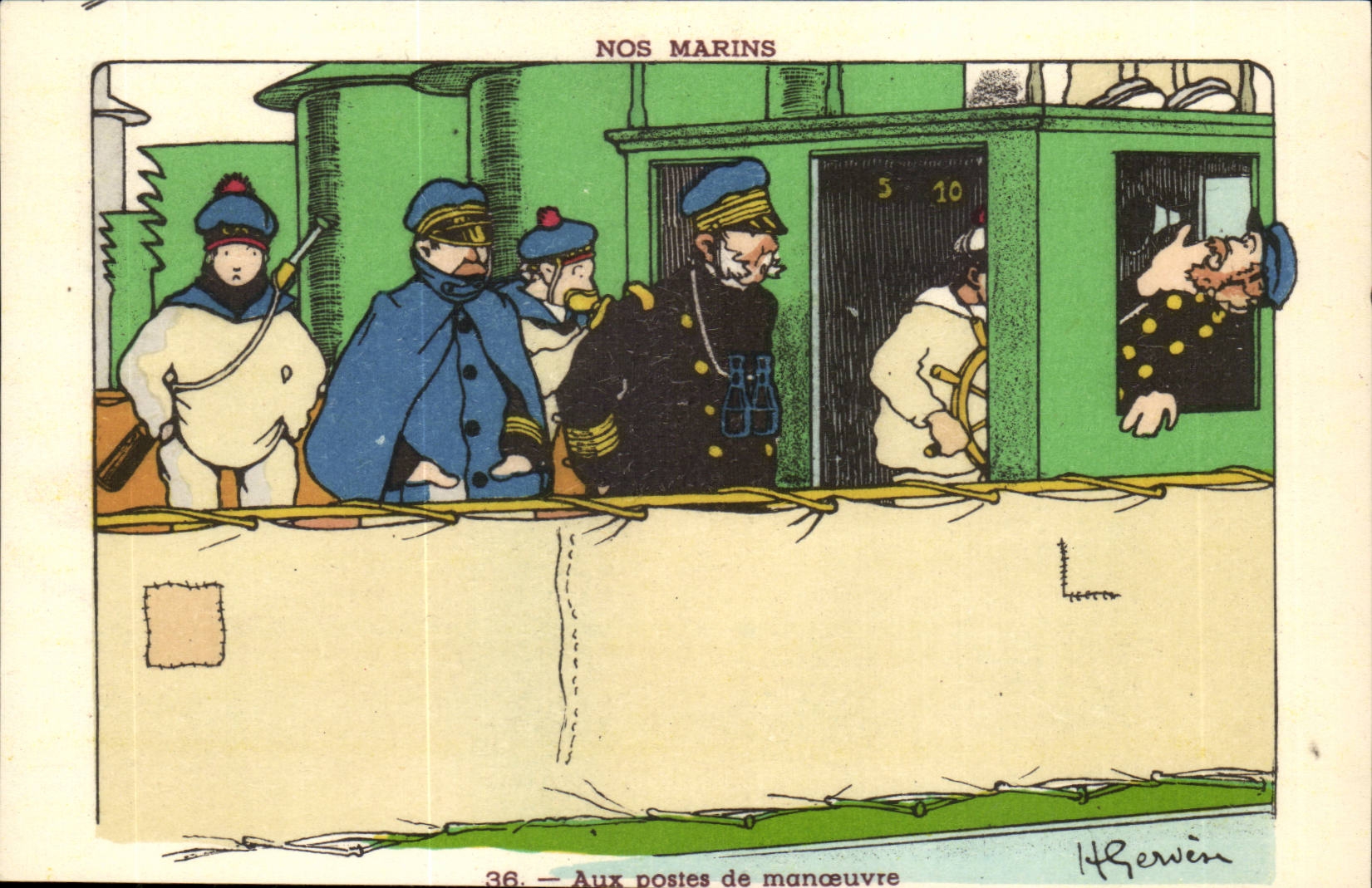 Nos Marins- Aux postes de manoeuvres-bateau-CPA Illustrateur Gervese