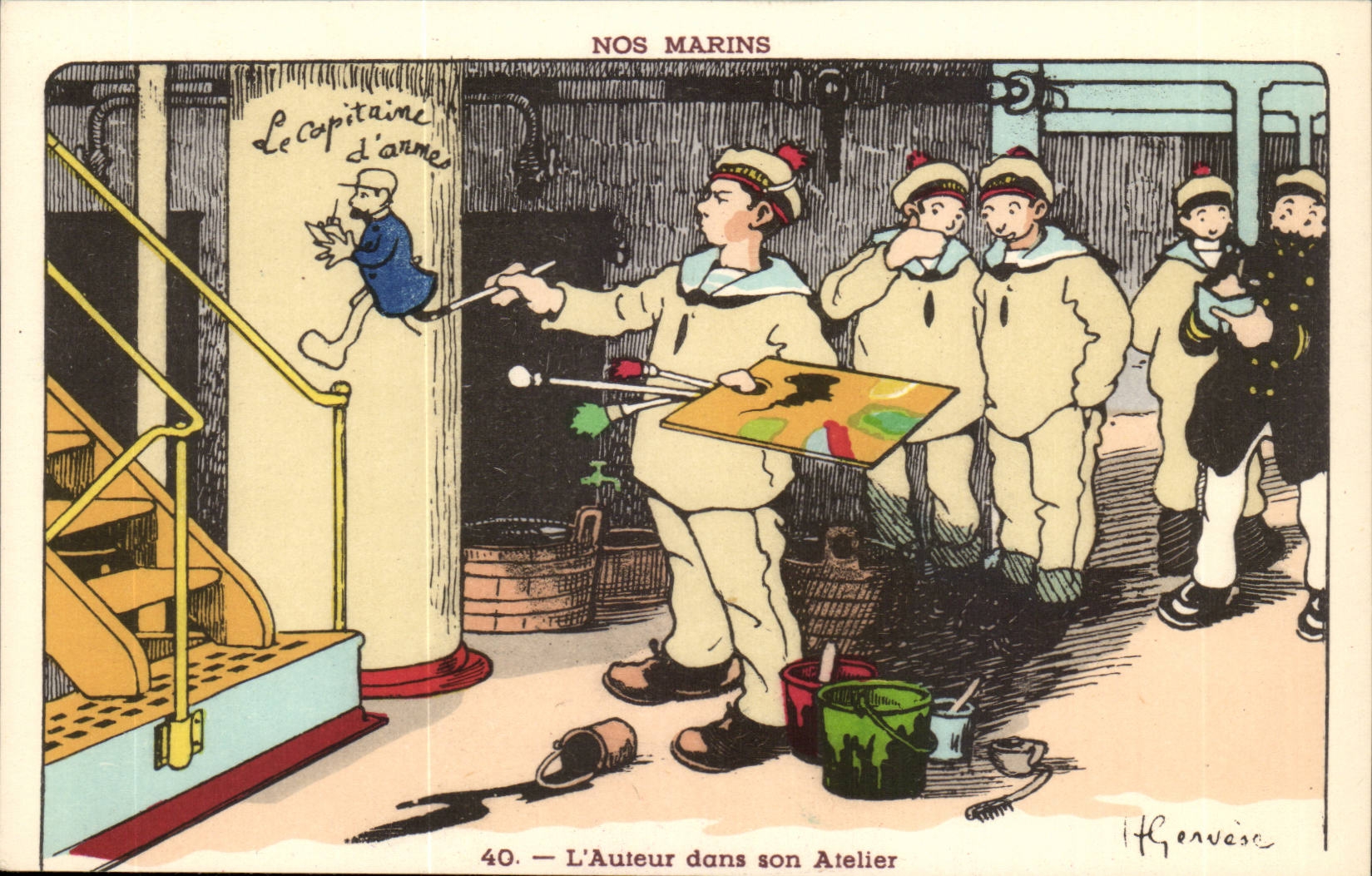 Nos Marins- L'Auteur dans son Atelier-bateau-CPA Illustrateur Gervese