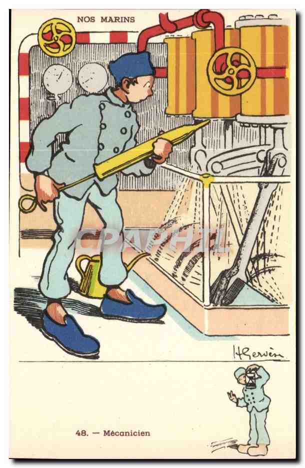Nos Marins-Mecanicien-bateau-CPA Illustrateur Gervese