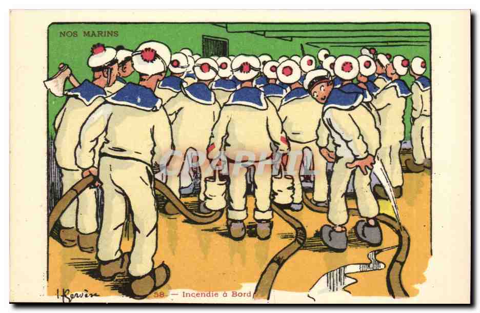 Nos Marins- L'Incendie a Bord-CPA Illustrateur Gervese