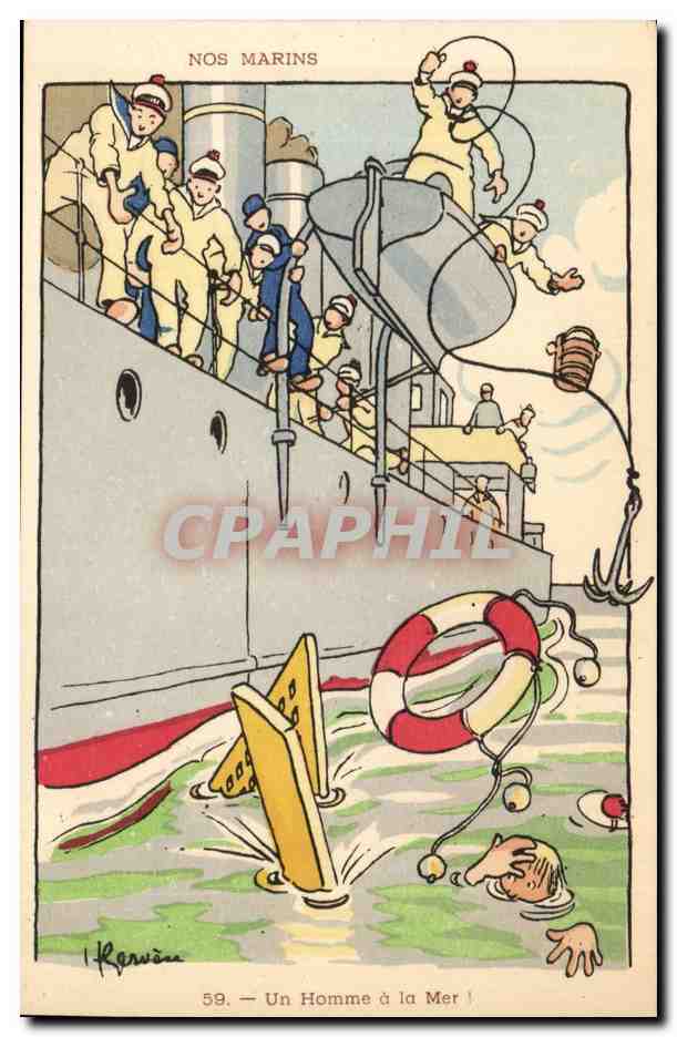 Nos Marins- Un Homme a la Mer-CPA Illustrateur Gervese