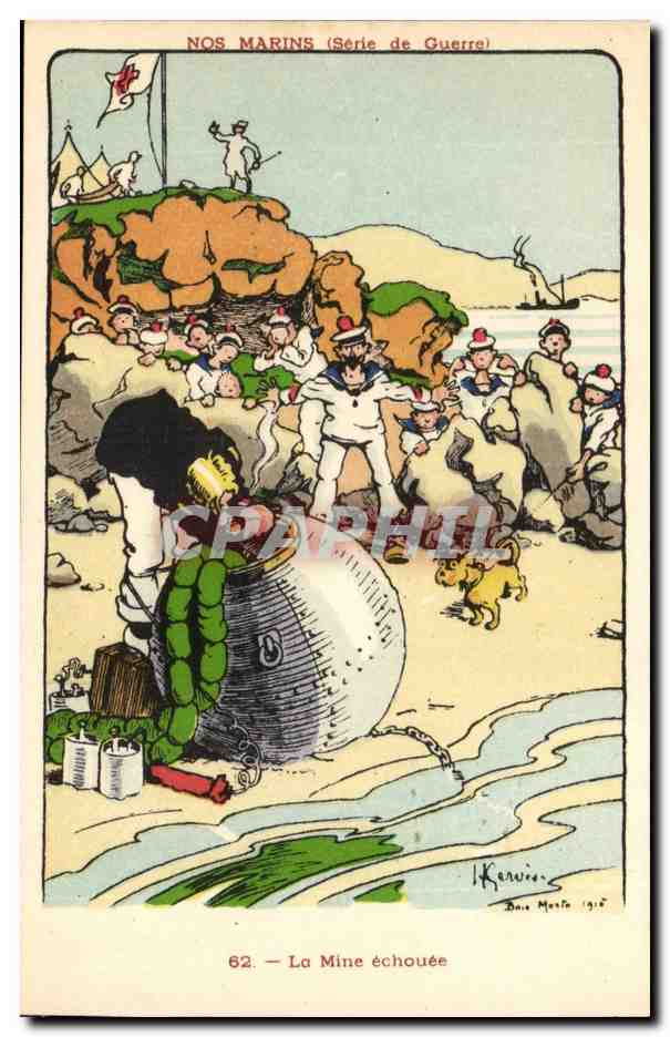 Nos Marins- Serie de Guerre- La mine echouee-bateau-CPA Illustrateur Gervese