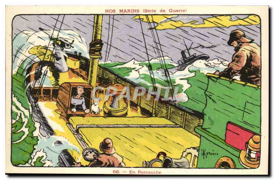 Nos Marins- Serie de Guerre-En Patrouille-bateau-CPA Illustrateur Gervese