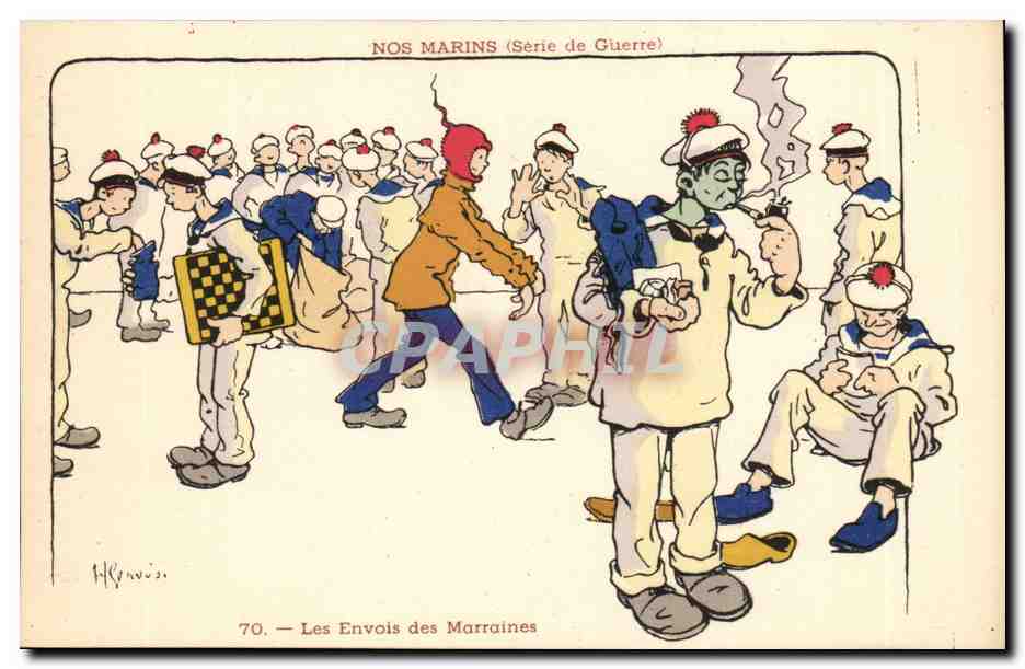 Nos Marins- Serie de Guerre- le Envois des Marraines- pipe-bateau-CPA Illustrateur Gervese