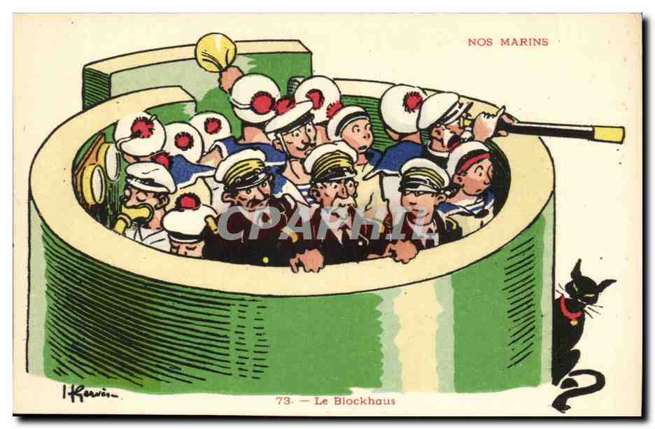 Nos Marins-Le Blockhaus-chat-CPA Illustrateur Gervese