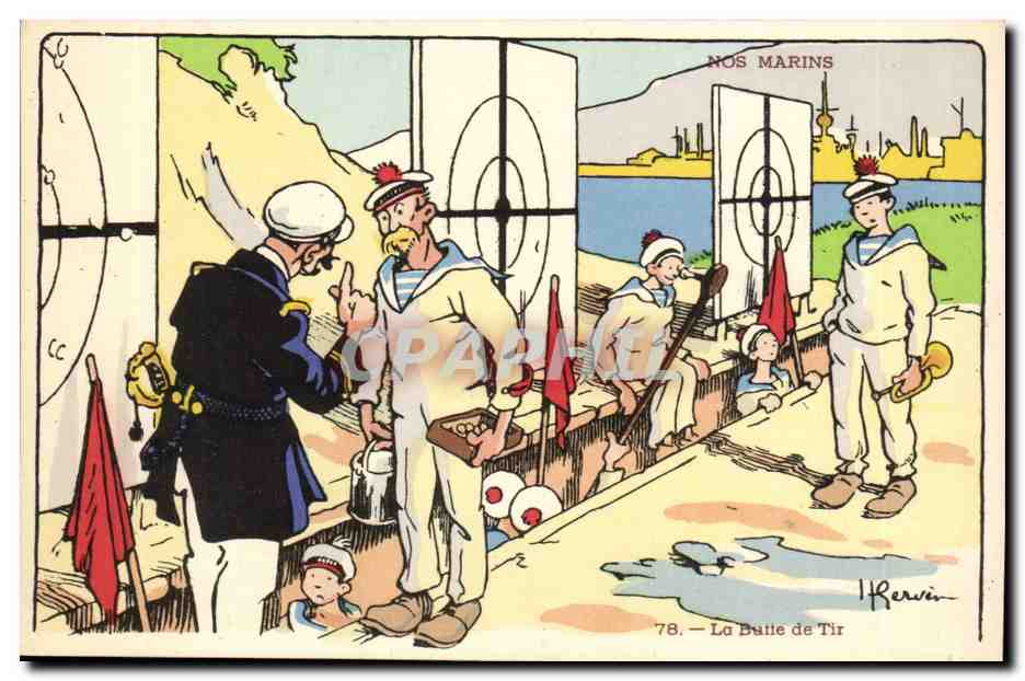 Nos Marins- La Batte de TIr-bateau-CPA Illustrateur Gervese