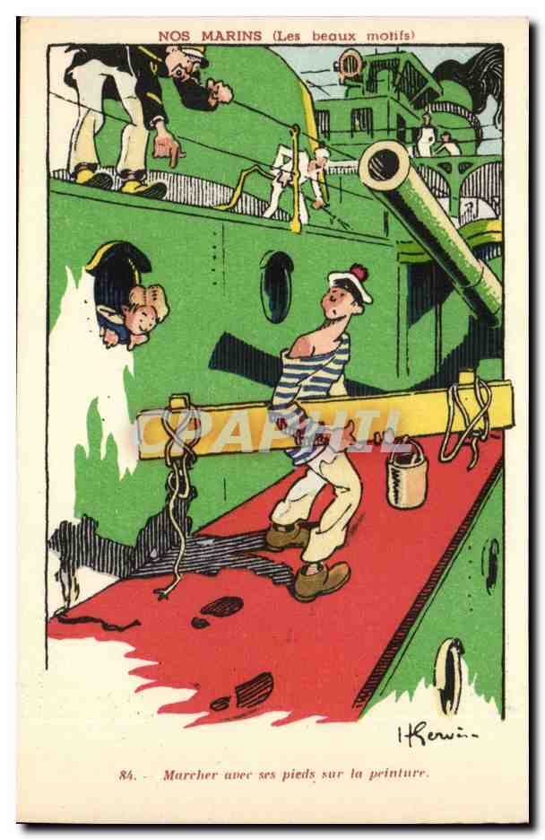 Nos Marins- Les Beaux Motifs- Marcher avec les pieds sur la peintre -bateau-CPA Illustrateur Gervese