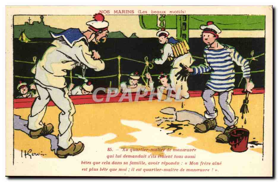 Nos Marins- Les Beaux Motifs- Au quartir maitre de manoeuvre qui lui demandait s'ils etaient tous -bateau-CPA Gervese