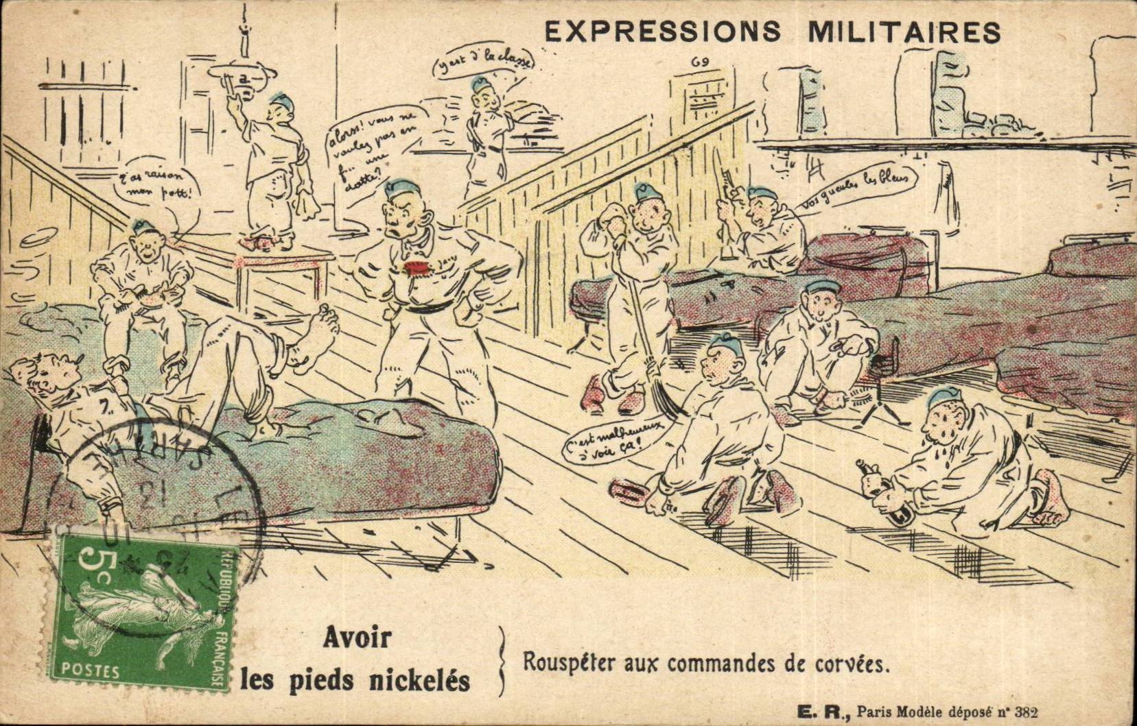 CPA Fantaisie Expressions militaires Avoir les pieds nickeles Rouspeter aux commandes de corvees (militaria) 