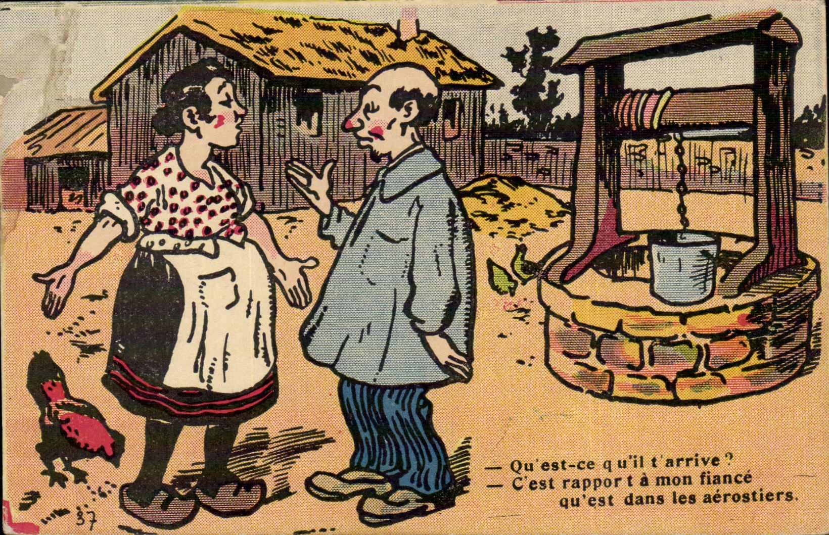 Scène de village — couple en discussion près d'un puits — éditeur CPAPHIL, n°37