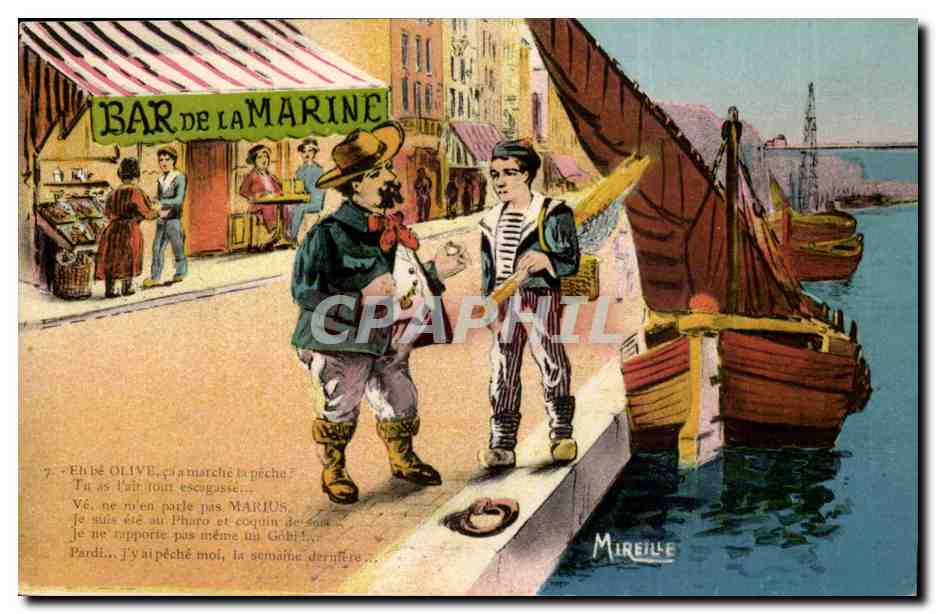 Fantaisie - Fantasy CPA Bar de la marine E be olive ca a marche la peche Mireille Illustrateur Humour