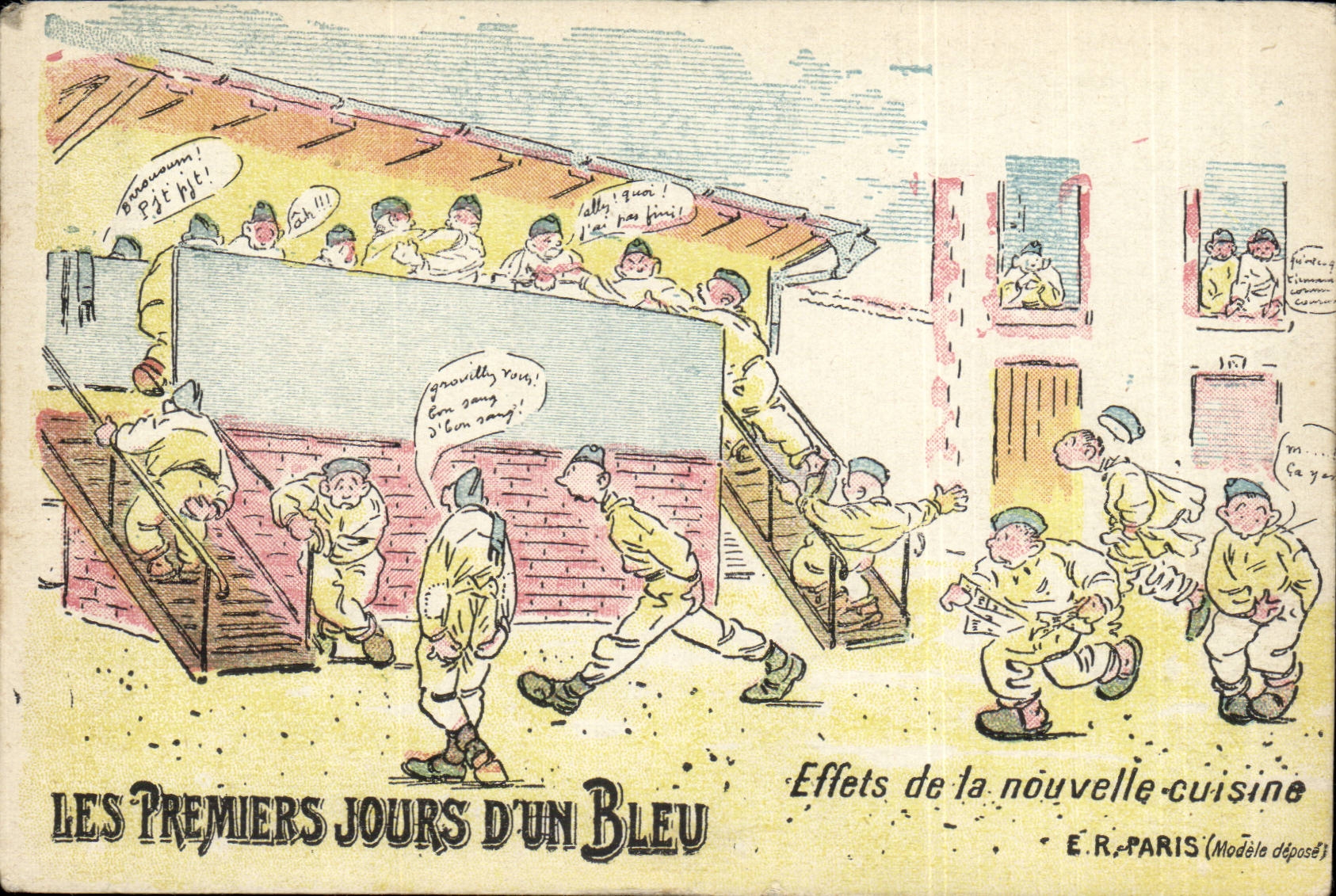 CPA Militaria Les premiers jours d'un bleu Effets de la nouvelle cuisine Humour Illustrateur