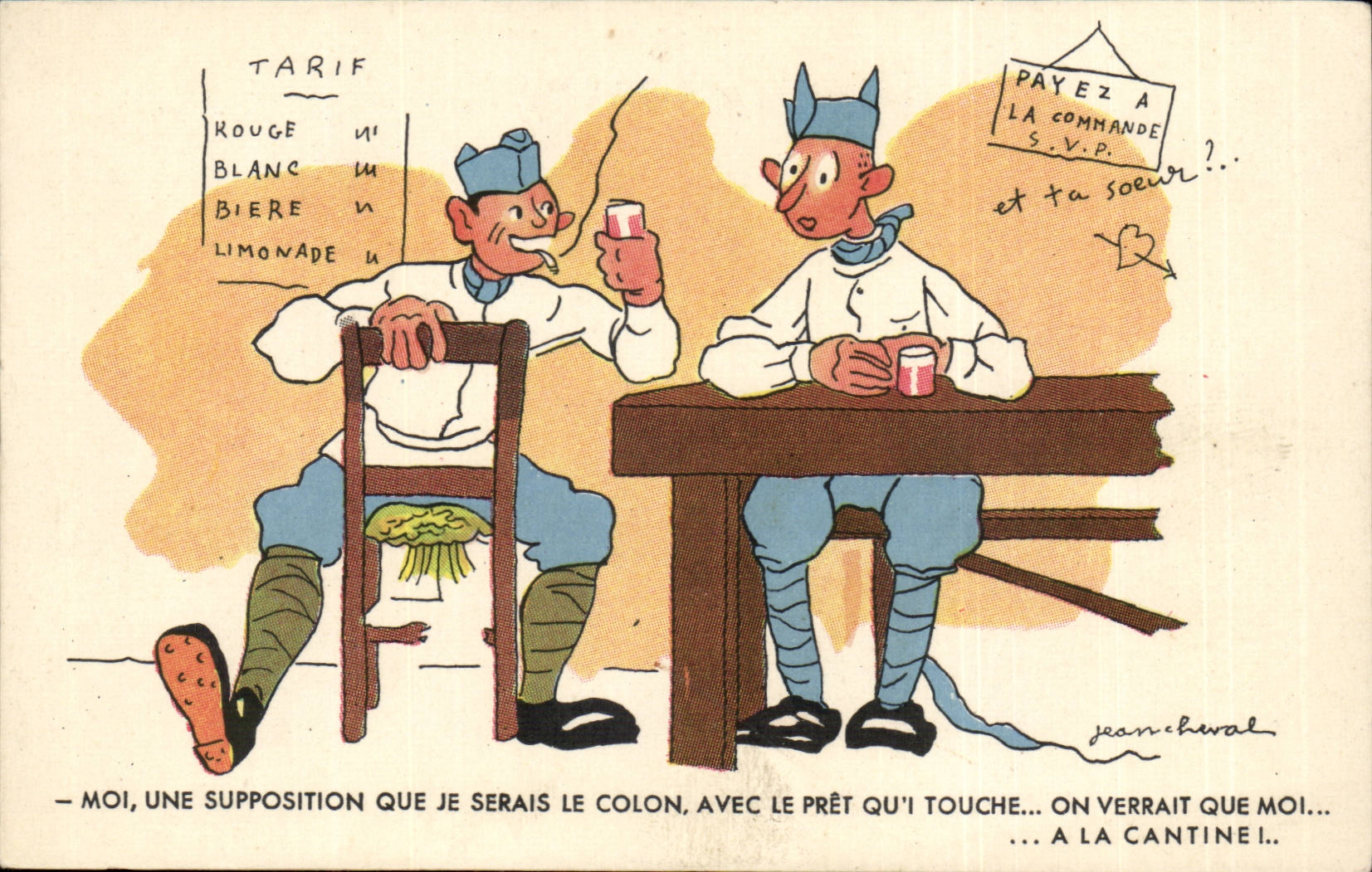 Soldats en cantine — caricature — Jean Cheval