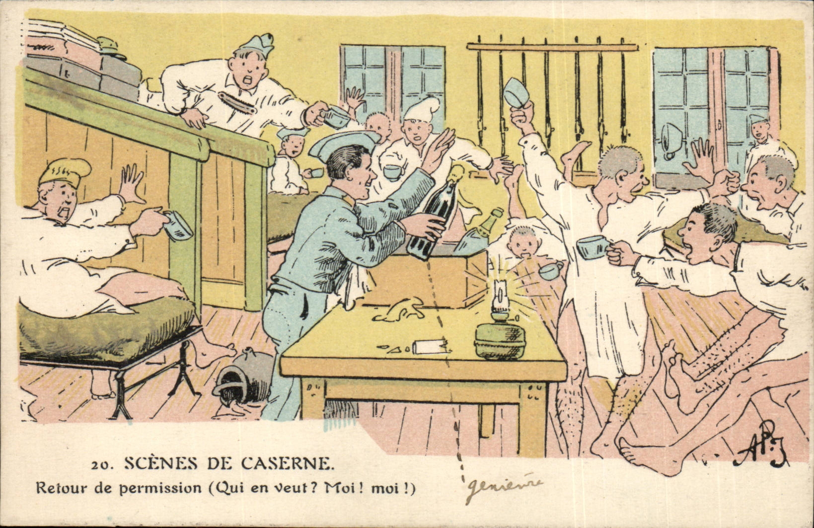 FAntaisie CPA Scenes de caserne Retour de permission Militaria Illustrateur Humour