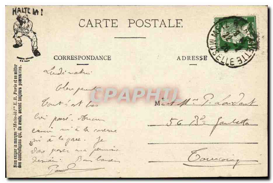 FAntaisie CPA Scenes militaires Halte la ! Au jus la dedans Militaria Illustrateur Humour — Rückseite