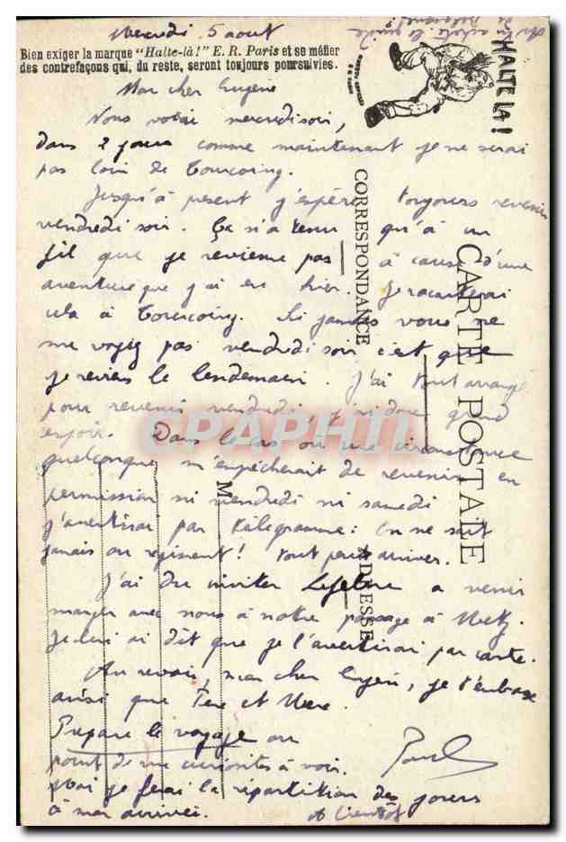 FAntaisie CPA Militaria LA Sainte Perme Halte la ! Humour — Rückseite