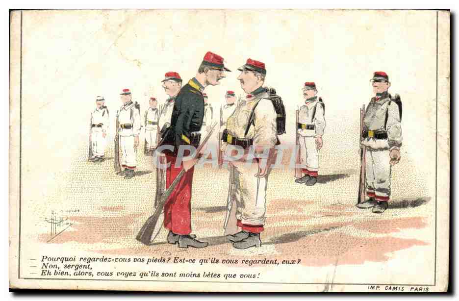 FAntaisie CPA Militaria Pourquoi regardez vous vos pieds Illustrateur Lorivant