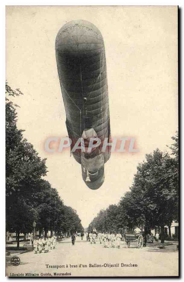 CPA Dirigeable Transport a brais d'un ballon Objectif Drachen Zeppelin