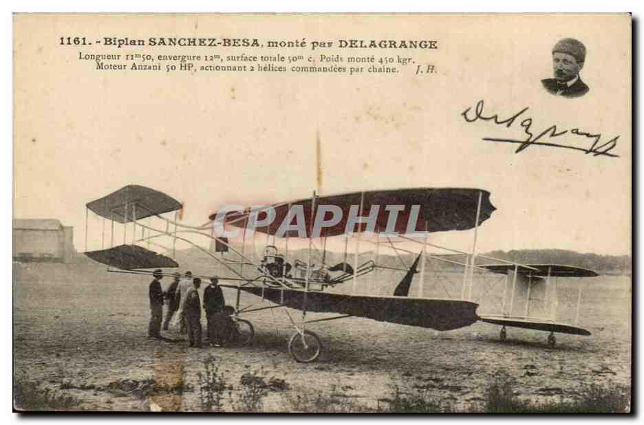 CPA Biplan Sanchez Besa monte par Delagrange Moteur Anzani