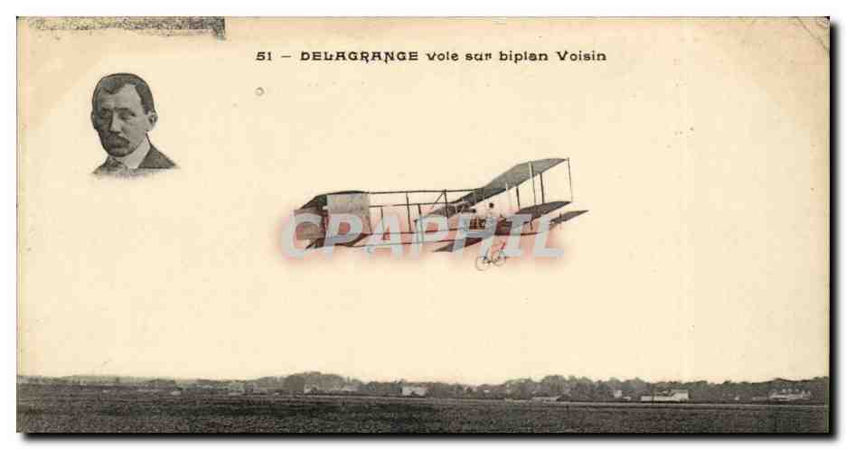 CPA Delagrange vole sur biplan Voisin Aviateur