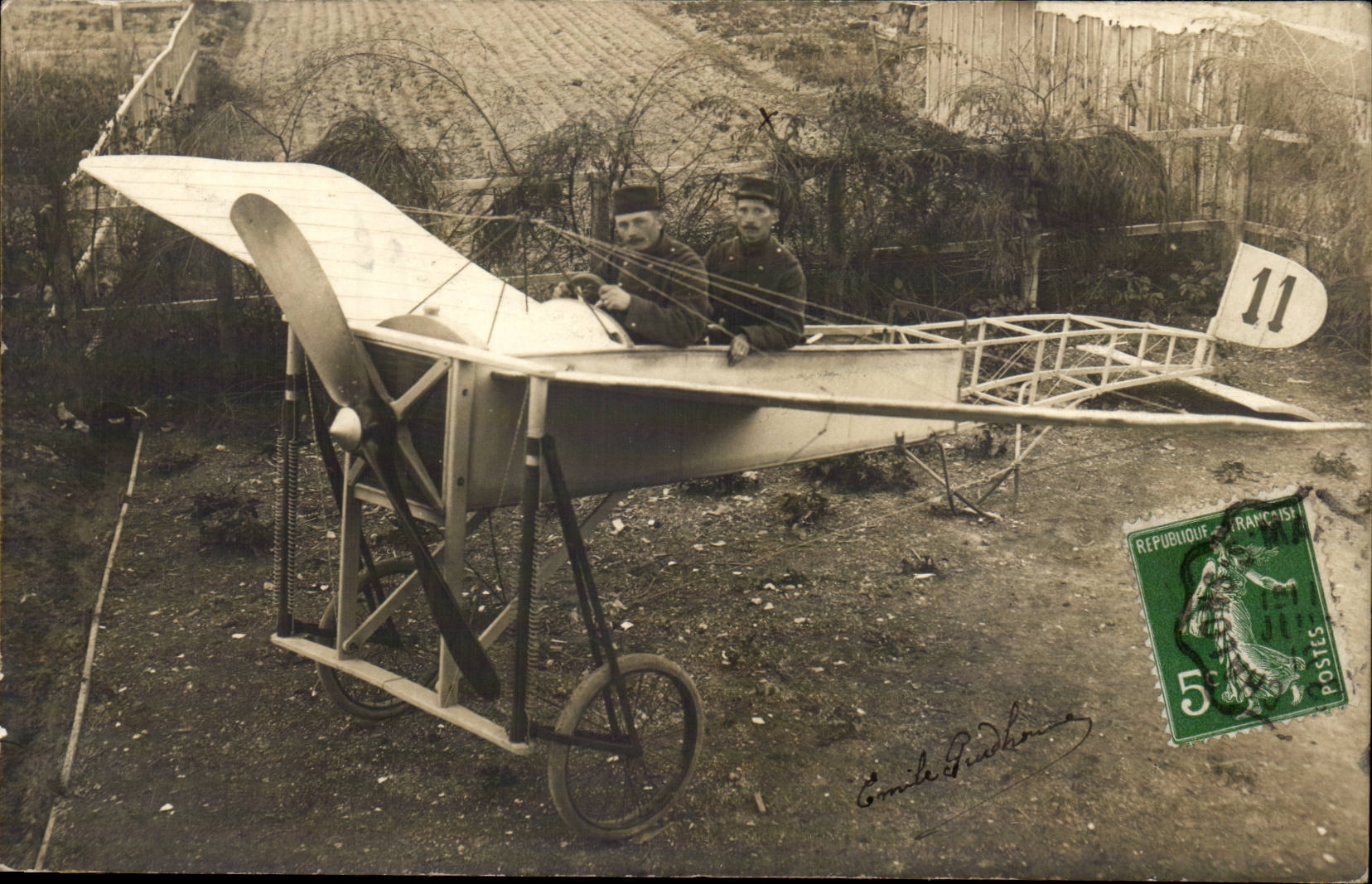 CPA Mailly le camp CARTE PHOTO Emile Prudhom TOP (avion plane aviateur )