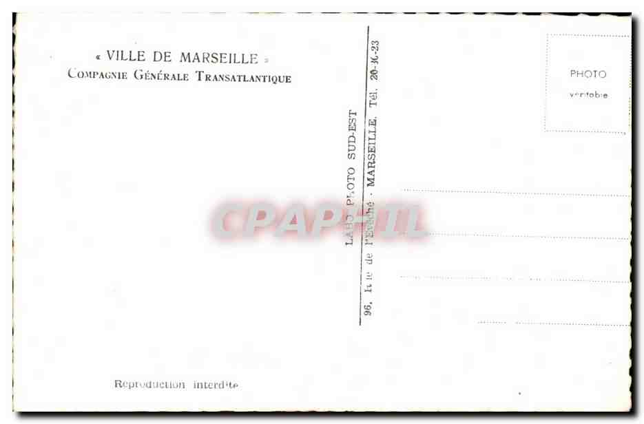 CPA Bateau Transatlantique Ville de marseille — Verso