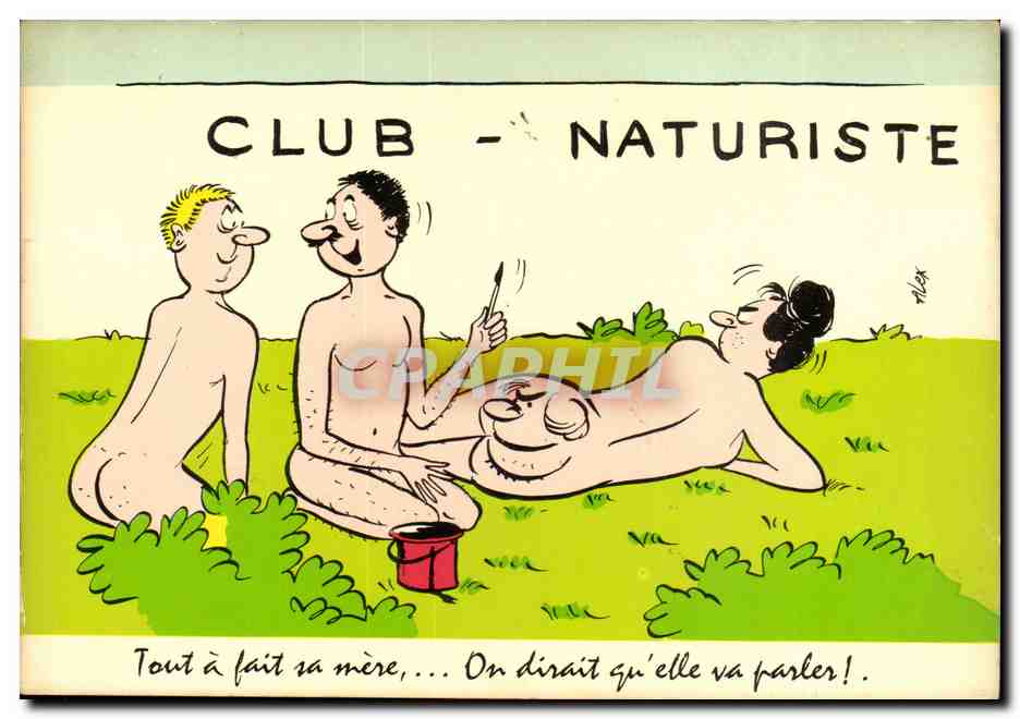 Club Naturiste — caricature de trois nus dans un parc — éditeur Marcel Voyse, n° 201