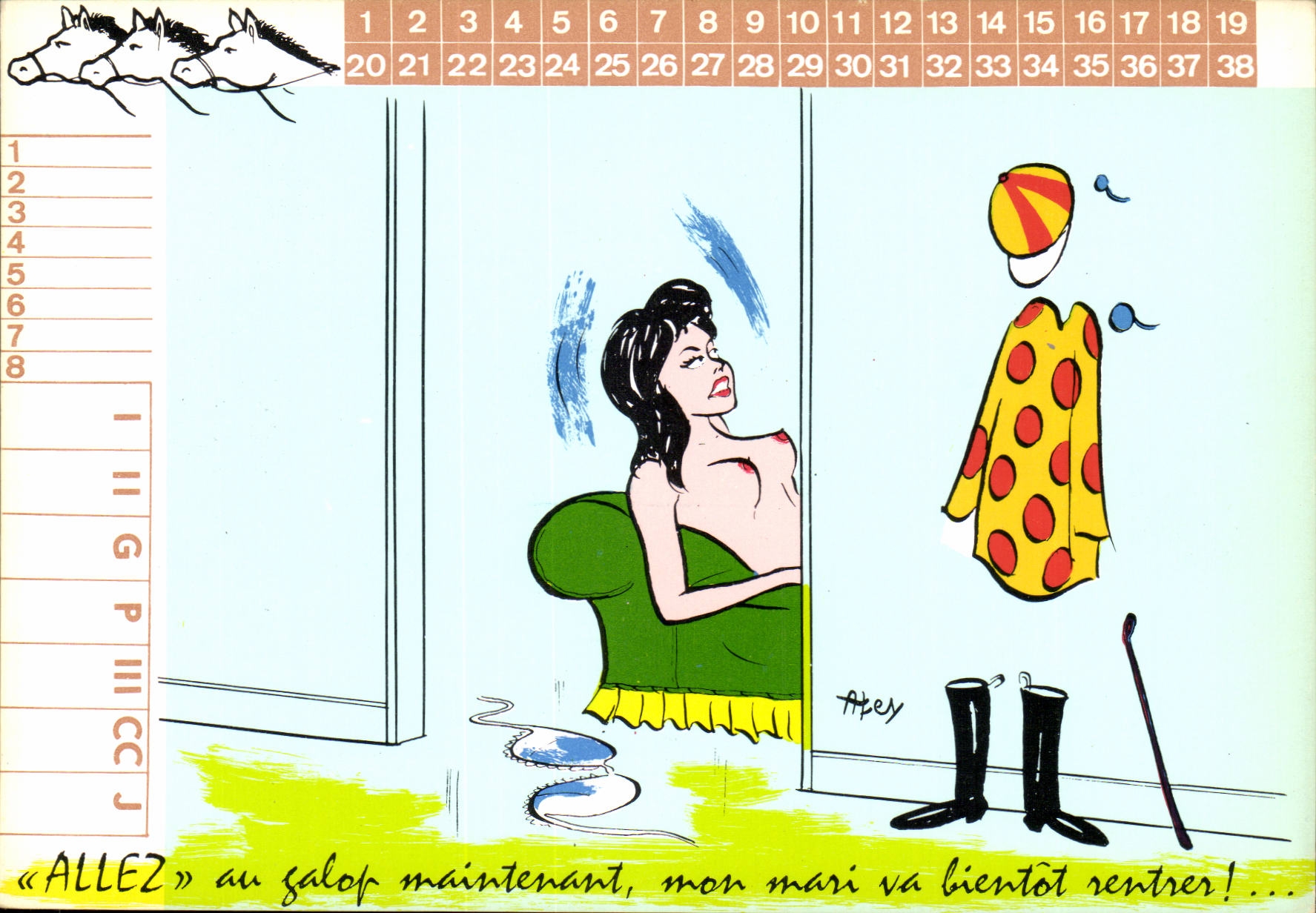 Sujet humoristique — scène de salle de bain — dessin d'Atès