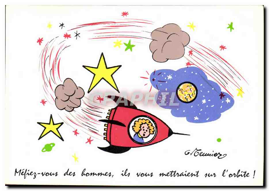 Astronaute dans une fusée — dessin humoristique — Marcel Voyse
