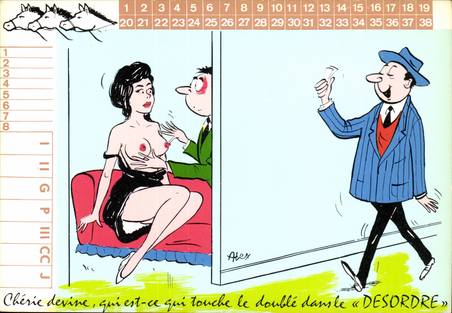 CPA Humour chere devine qui est ce qui touche le double dans le DESORDRe illustrateur Alexandre 
