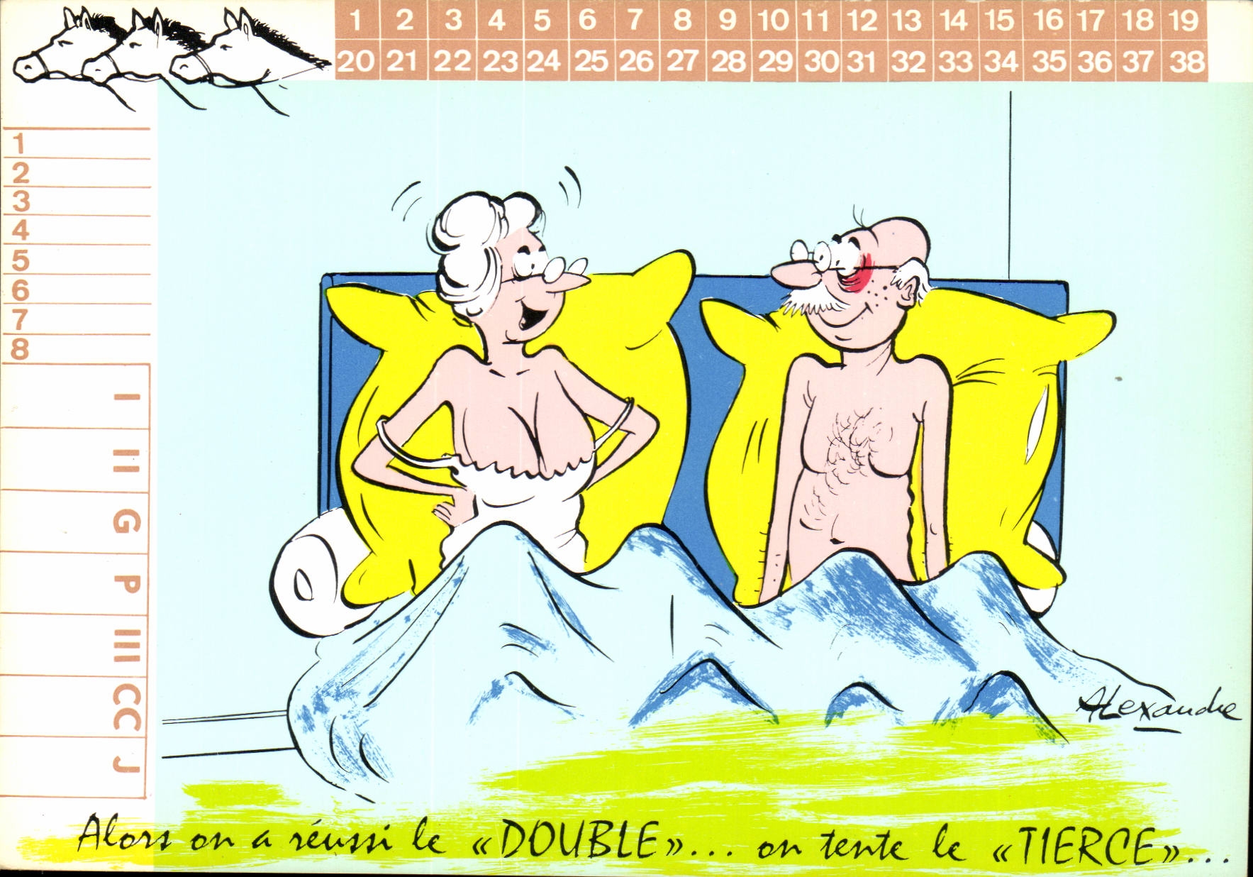 CPA Humour Alors on a reussi le DOUBLE on tente le TIERCE illustrateur Alexandre 