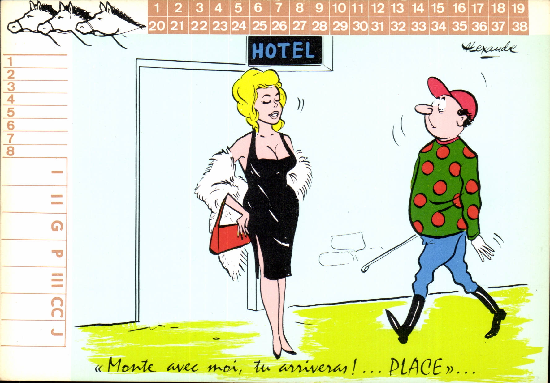 Hôtel — scène de course hippique — dessin de Hergé