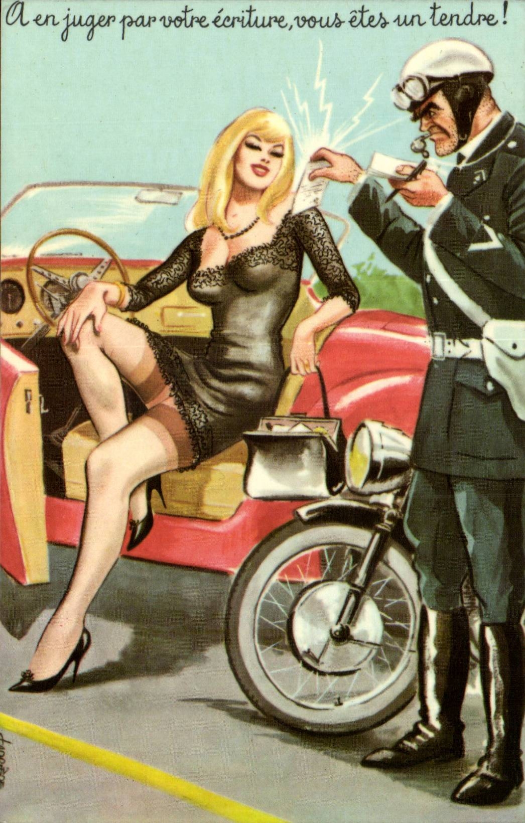 Conductrice en voiture — Contrôleur de circulation — Éditeur CPAPHIL n° 50322