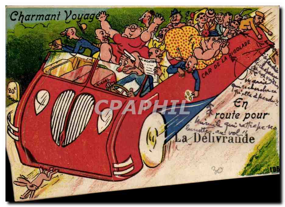 CPA CArte a system Automobile En route pour la delivrance Charmant voyage Rare Document Car de la rigolade