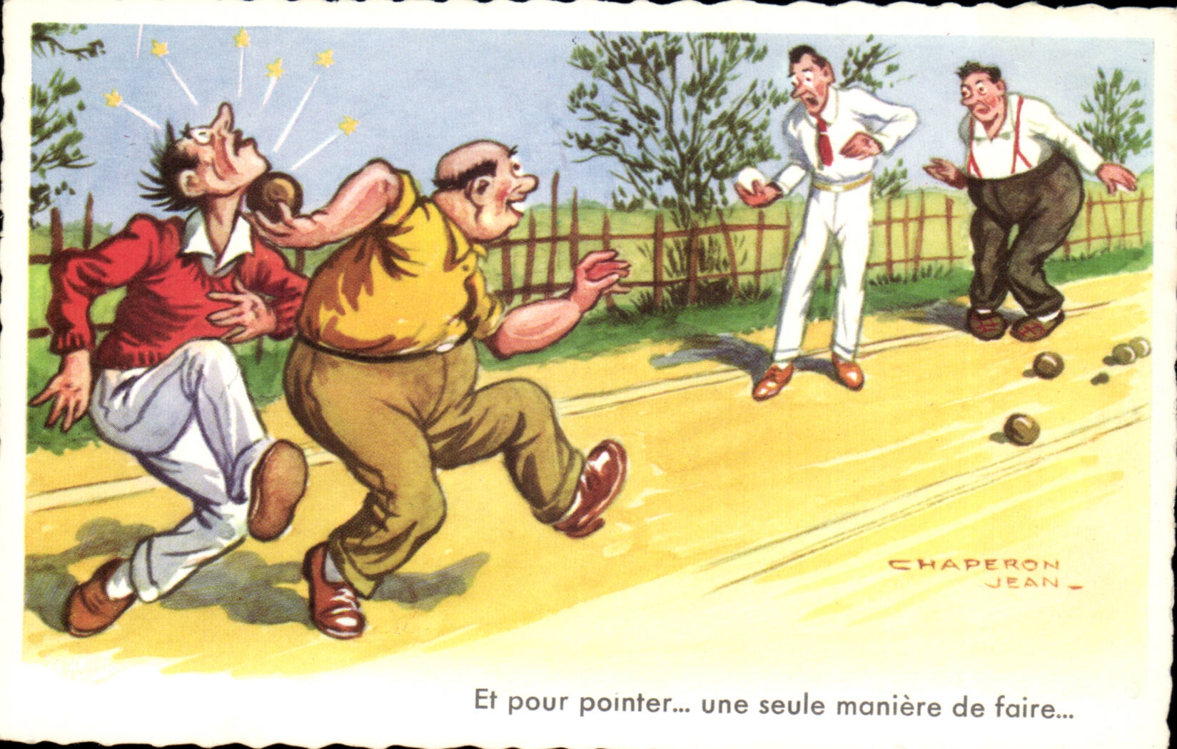 CPA Humour Petanque Et pour pointer une seule maniere de faire illustrateur Jean Chaperon