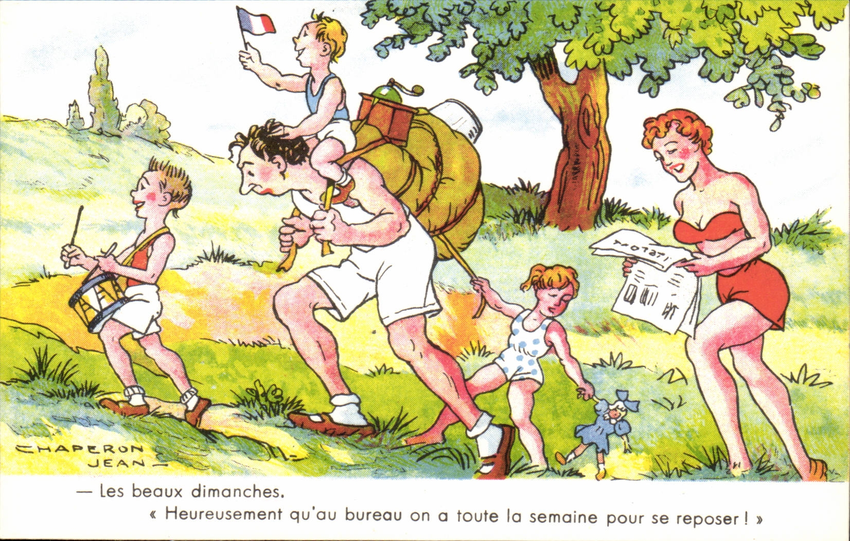 Famille en randonnée — Chaperon Jean — Humoristique 555