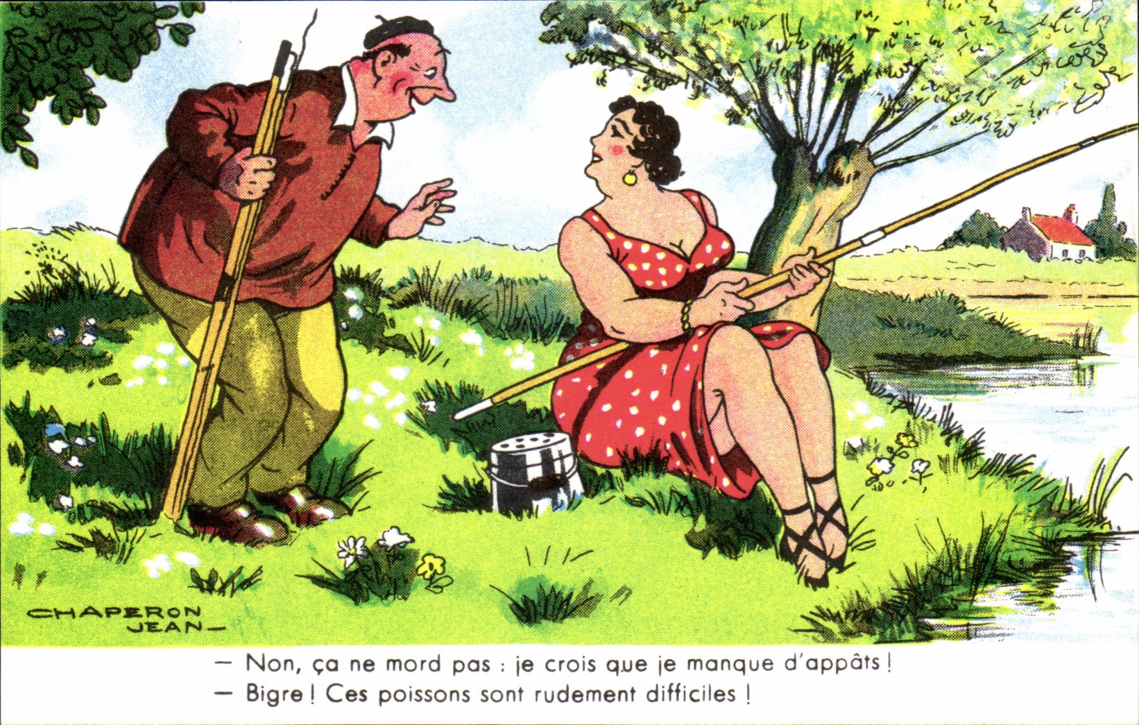 Pêche à la ligne — scène humoristique — Chaperon Jean, série Humoristique 544
