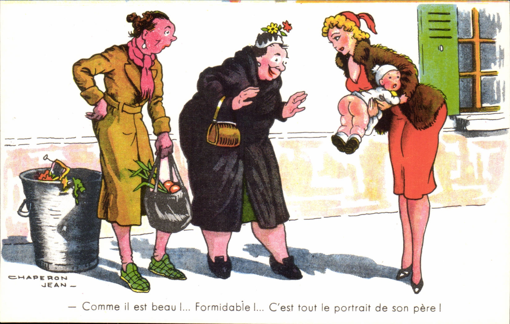 Trois femmes et un bébé — scène humoristique — Chaperon Jean