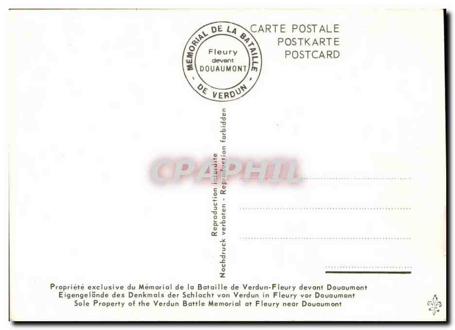 CPA Militaria Memorial de la bataille Verdun Felury devant Douaumont — Rückseite