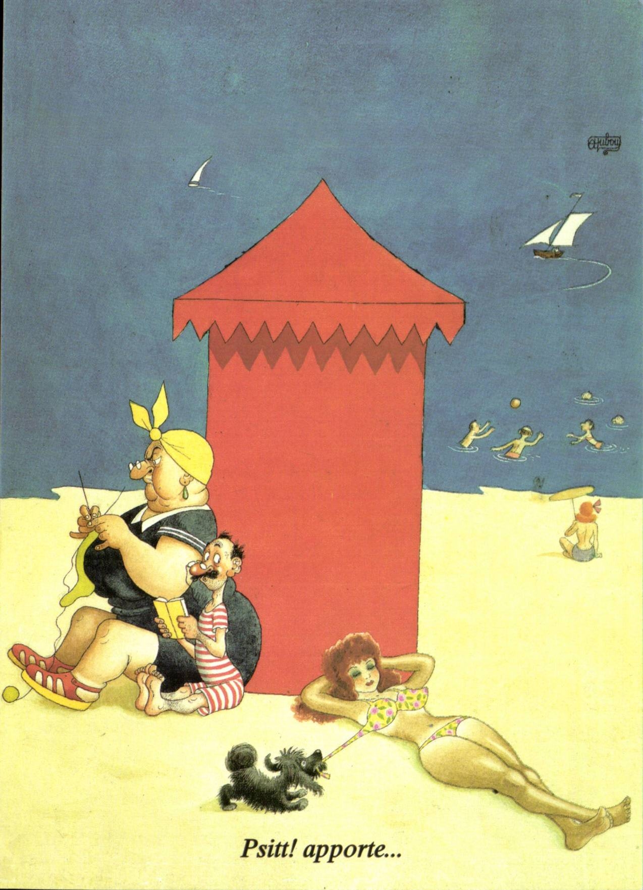 CPA Erotique Aquarelle d'Albert Dubout 1947Psitt apporte Chien plage 